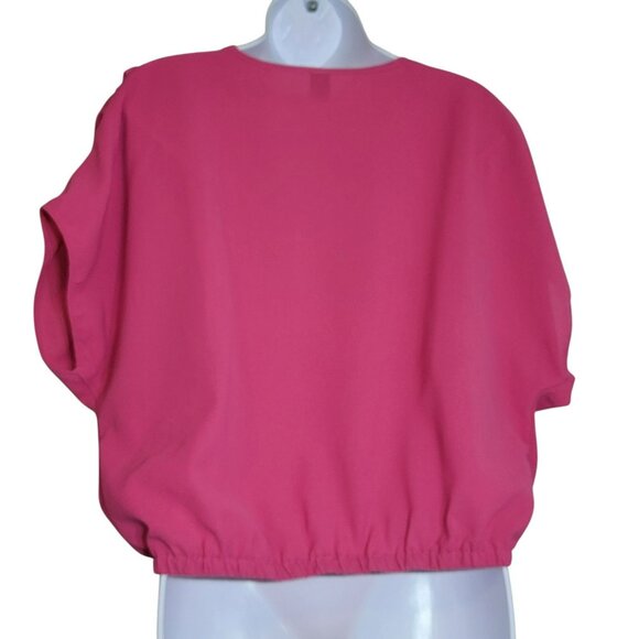 Dreimp Faux Wrap Top, Women L, Hot Pink, Dolman Sleeve, Elastic Waist, 90's, EUC - Picture 4 of 10